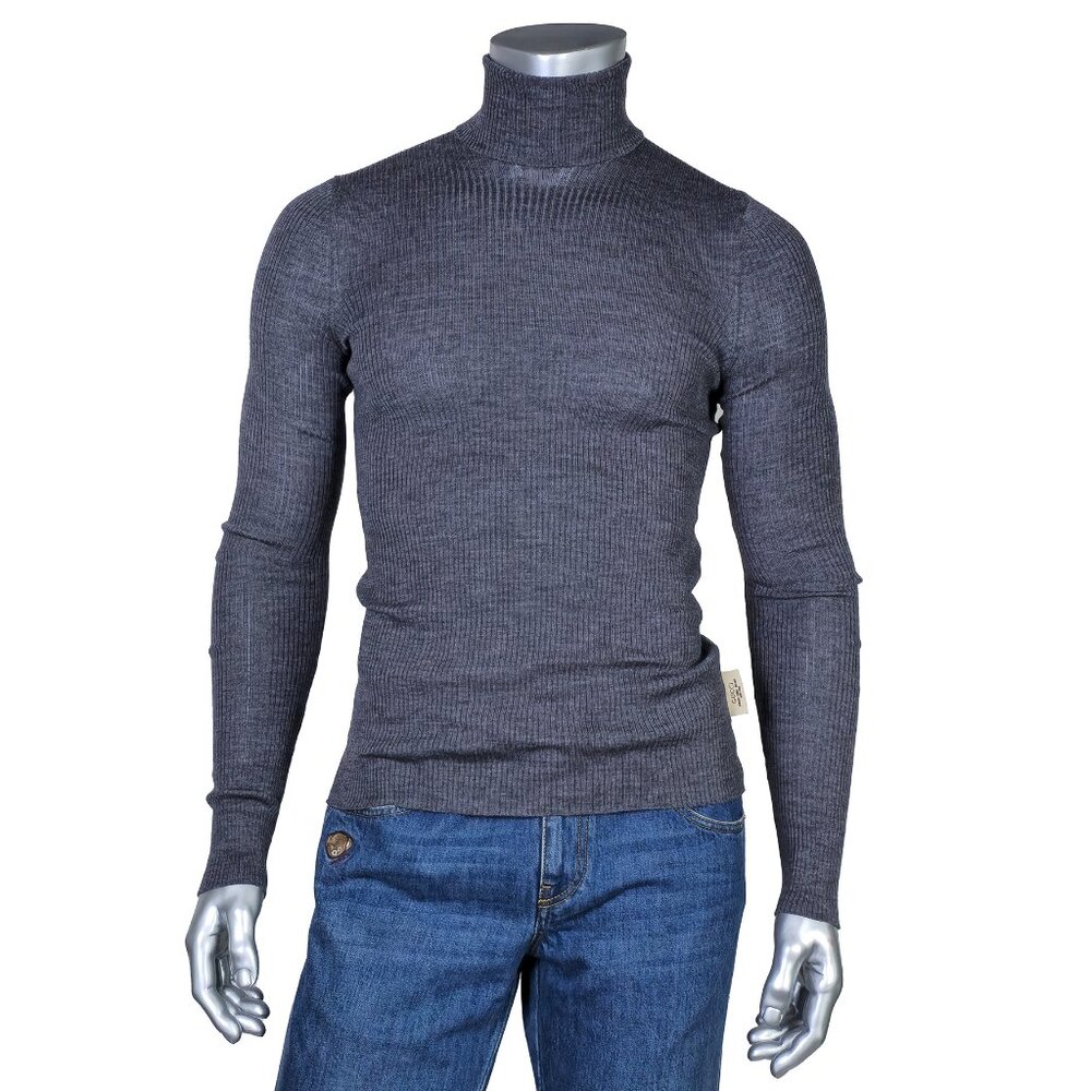 GUCCI SWEATER MENS DARK GREY FINE WOOL TURTLENECK w LOGO TAG sz M / MEDIUM